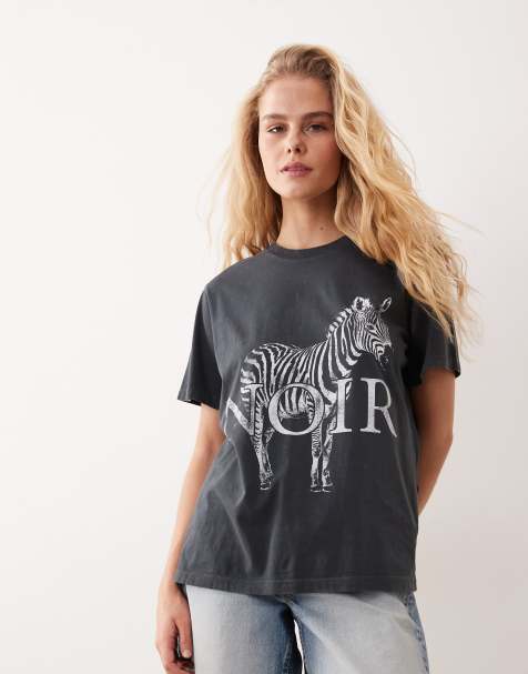 ASOS DESIGN - T-shirt met korte mouwen en zebraprint in antraciet met wassing - view 1