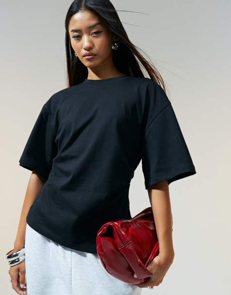 ASOS DESIGN T-shirt met korte mouwen, geplooide taille en zwart - view 1