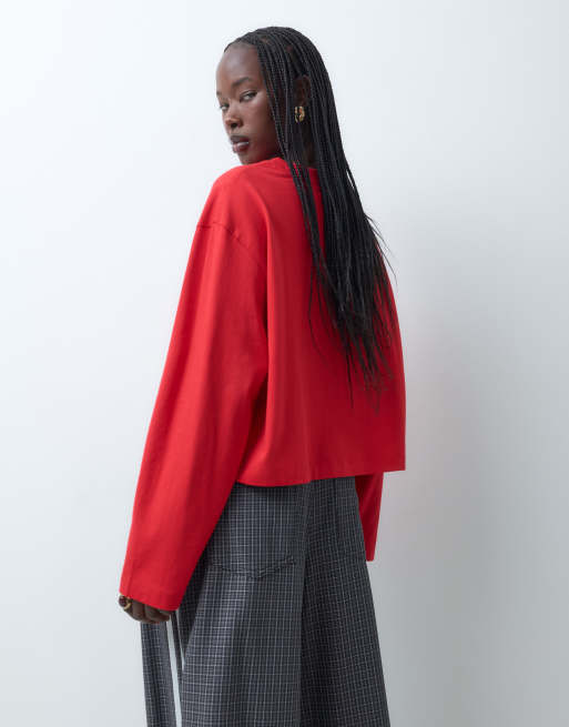 ASOS DESIGN T-shirt met lange mouwen, boxy en cropped, in rood, 4 van 5