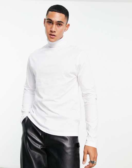 ASOS DESIGN - T-shirt met lange mouwen en col in wit