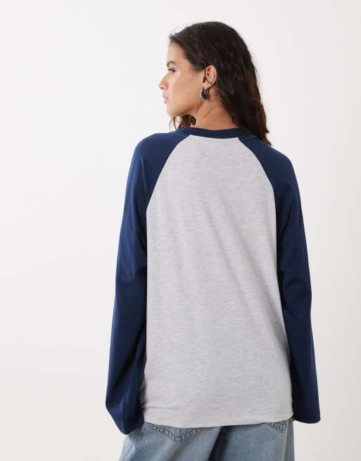 ASOS DESIGN T-shirt met lange mouwen en contrast in grijs gemêleerd, 4 van 4