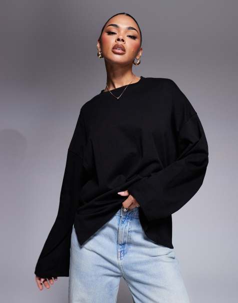 ASOS DESIGN - T-shirt met lange mouwen en geknoopt detail aan de achterkant in zwart - view 1