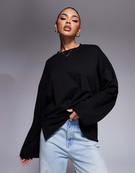 ASOS DESIGN - T-shirt met lange mouwen en geknoopt detail aan de achterkant in zwart