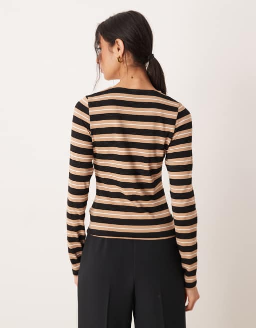 ASOS DESIGN - T-shirt met lange mouwen en neutrale streep, 4 van 4