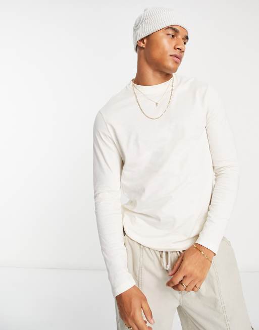 ASOS DESIGN - T-shirt met lange mouwen en ronde hals in crème