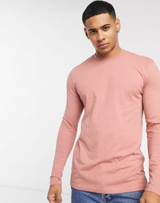 ASOS DESIGN - T-shirt met lange mouwen en ronde hals in roze