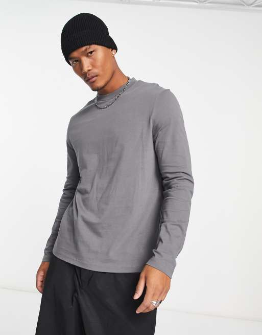 ASOS DESIGN - T-shirt met lange mouwen en ronde hals in verwassen zwart