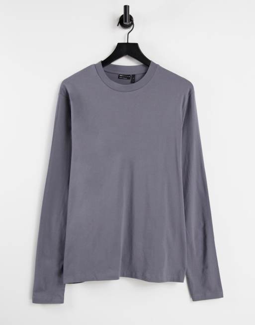 ASOS DESIGN - T-shirt met lange mouwen en ronde hals in verwassen zwart