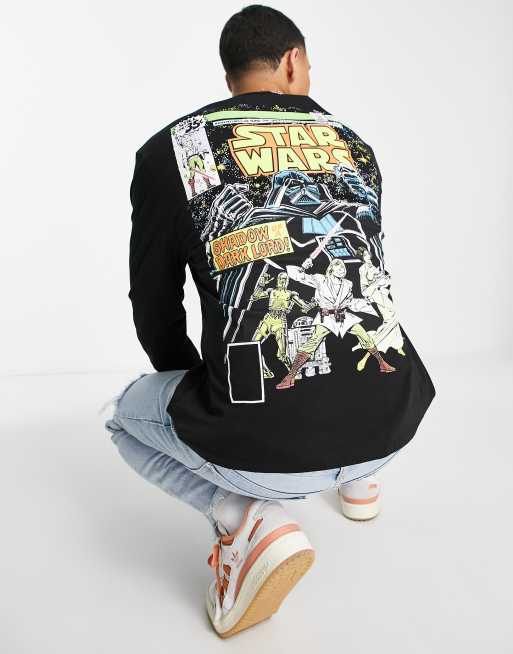 ASOS DESIGN - T-shirt met lange mouwen en Star Wars-print in zwart