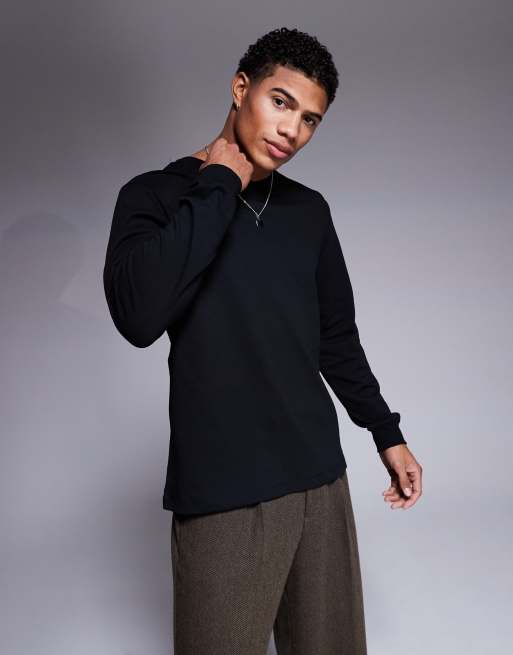ASOS DESIGN - T-shirt met lange mouwen en V-hals in zwart