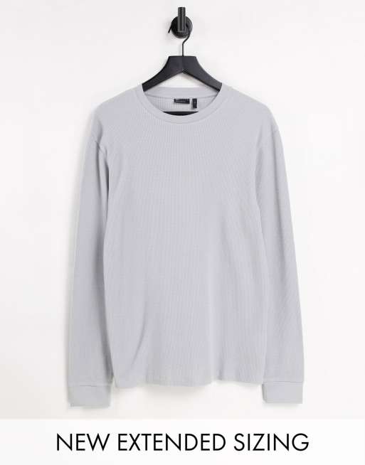 ASOS DESIGN - T-shirt met lange mouwen en wafeltextuur in grijs