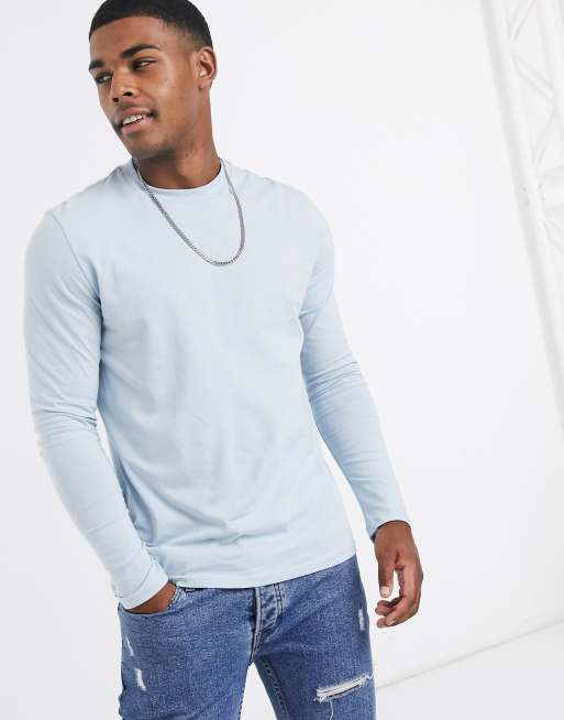 ASOS DESIGN - T-shirt met lange mouwen in blauw