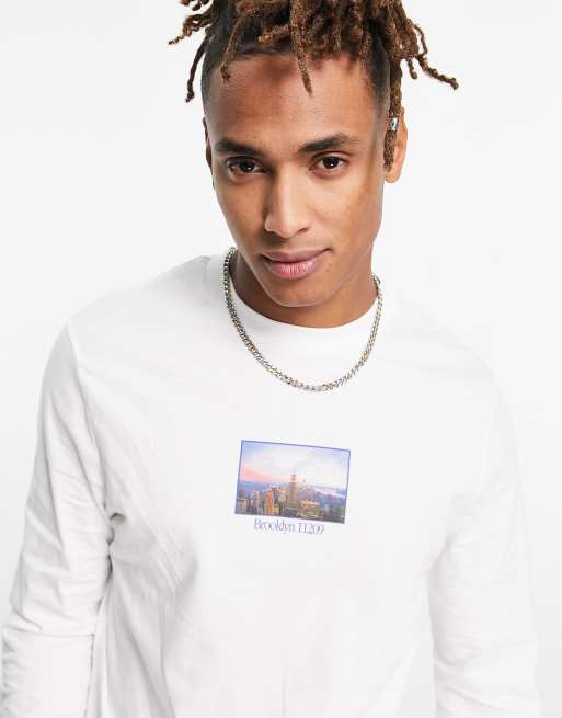 ASOS DESIGN - T-shirt met lange mouwen in wit met 'New York' print