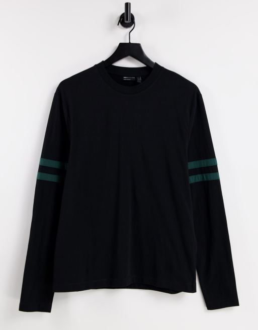 ASOS DESIGN - T-shirt met lange mouwen met contrasterende strepen in zwart