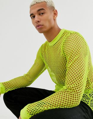 ASOS DESIGN - T-shirt met lange mouwen van neonkleurig mesh-Groen
