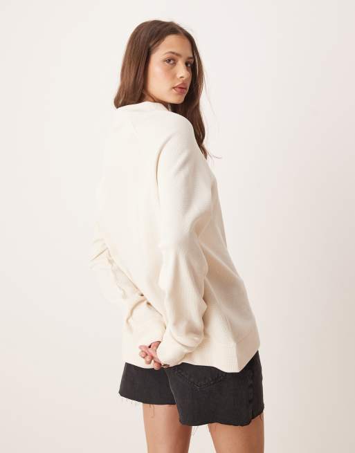 ASOS DESIGN - T-shirt met lange raglanmouwen en wafelstructuur in kokosmelk, 4 van 4