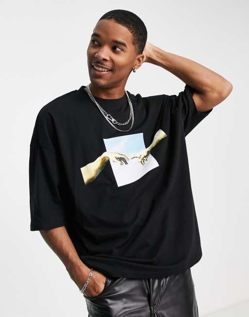 ASOS DESIGN - T-shirt met Michelangelo print in zwart