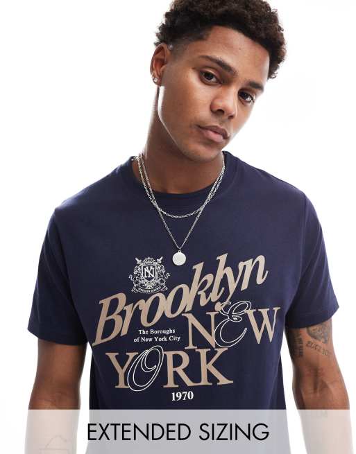 ASOS DESIGN - T-shirt met New York-print op de voorkant in marineblauw