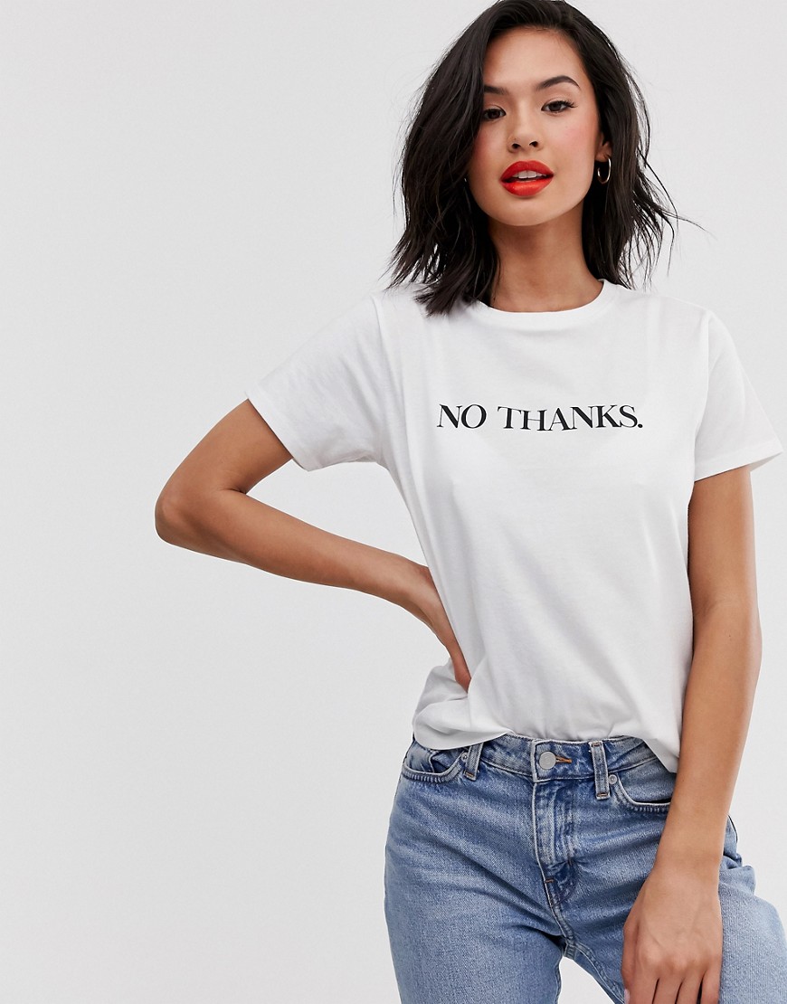 ASOS DESIGN - T-shirt met 'no thanks' motief-Wit
