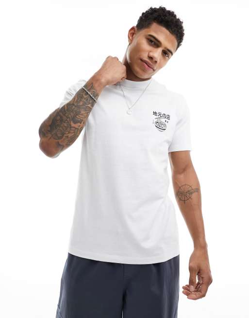 ASOS DESIGN - T-shirt met noedelprint op de borst in wit