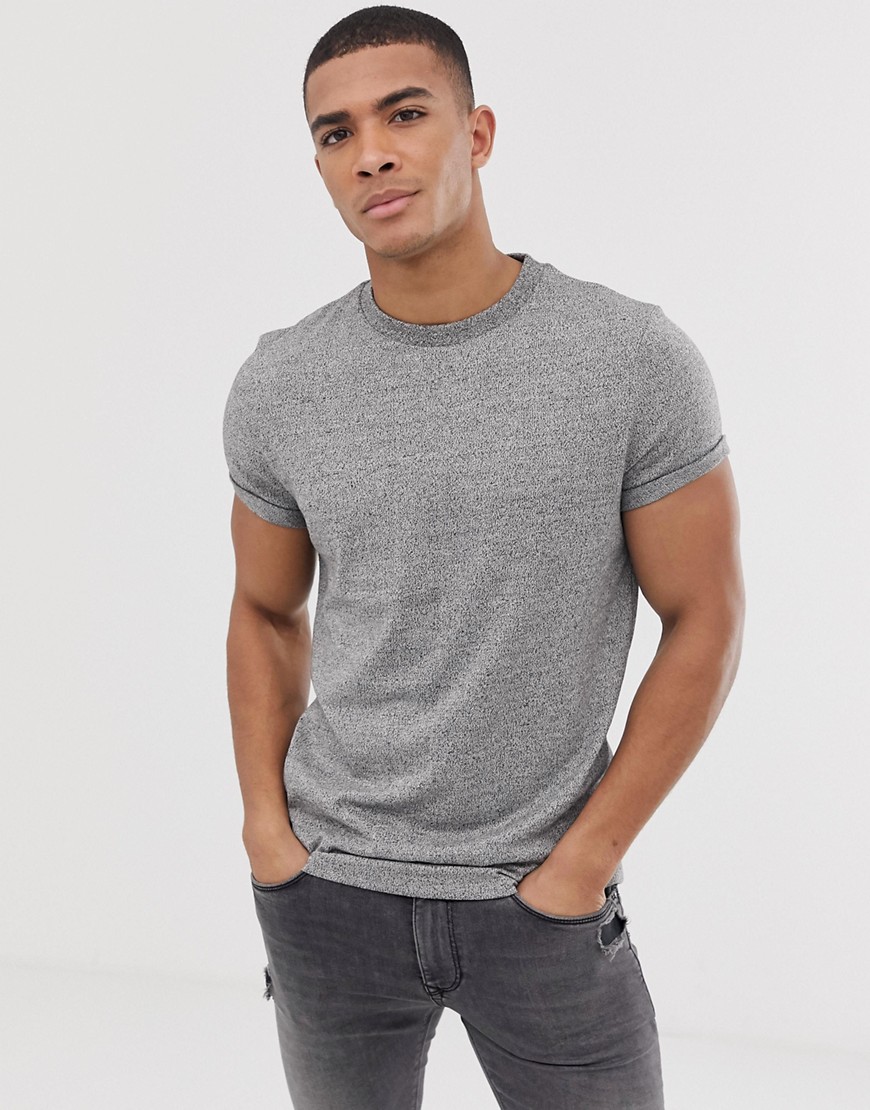 ASOS DESIGN - T-shirt met omgeslagen mouwen en grijs gemêleerd jersey