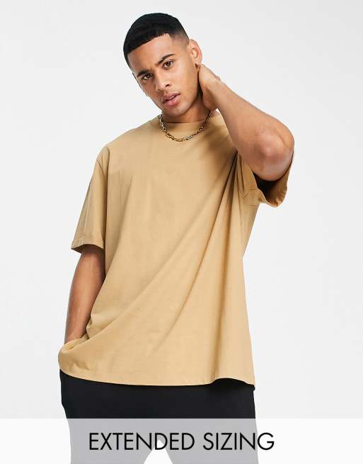 ASOS DESIGN - T-shirt met omgeslagen mouwen in beige