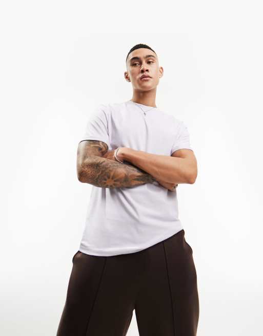 ASOS DESIGN - T-shirt met omgeslagen mouwen in lichtpaars