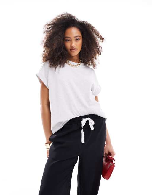 ASOS DESIGN - T-shirt met opgerolde manchetten in gemêleerd ijs