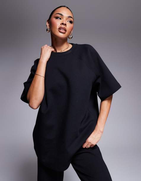 ASOS DESIGN - T-shirt met raglanmouwen en interlock-naden in zwart, deel van co-ord set - view 1