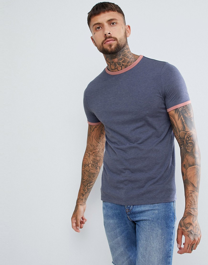 ASOS DESIGN - T-shirt met ronde hals en contrasterend randje in blauw