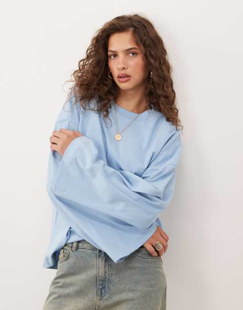 ASOS DESIGN T-shirt met ronde hals en kimonomouwen in blauw - view 1