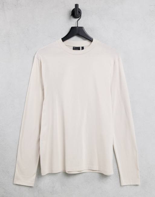 ASOS DESIGN - T-shirt met ronde hals en lange mouwen in beige - LGREEN