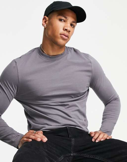 ASOS Design - T-shirt met ronde hals en lange mouwen in grijs
