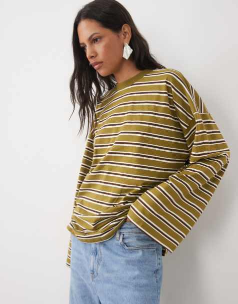 ASOS DESIGN T-shirt met ronde hals en lange mouwen in streep - view 1