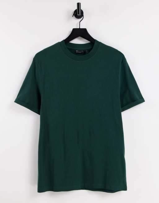 ASOS DESIGN - T-shirt met ronde hals en omgeslagen mouwen in groen