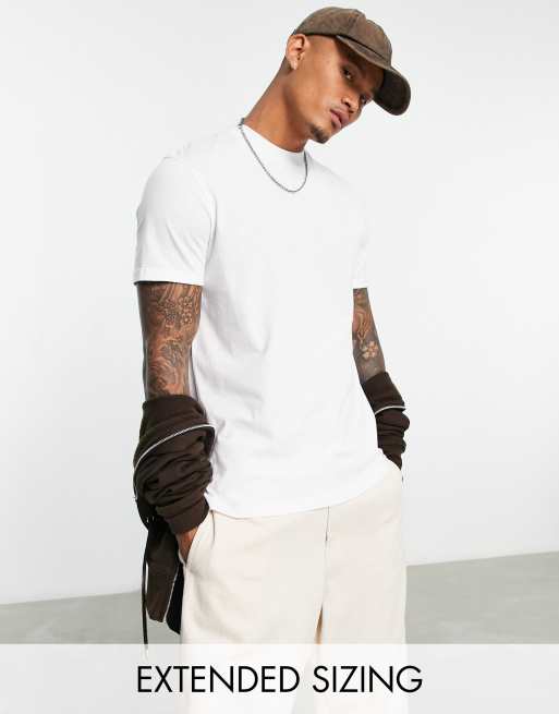 ASOS DESIGN - T-shirt met ronde hals en omgeslagen mouwen in wit