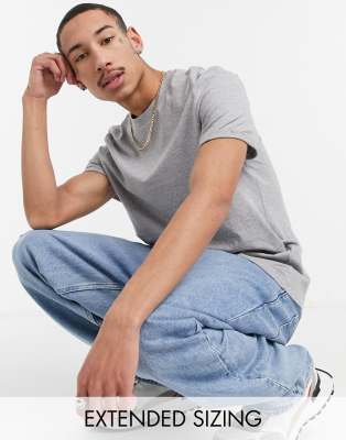 ASOS Design - T-shirt met ronde hals en opgerolde mouwen in gemêleerd grijs