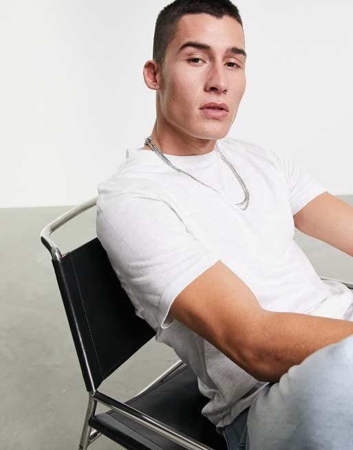 ASOS DESIGN - T-shirt met ronde hals in wit gemêleerd - WHITE