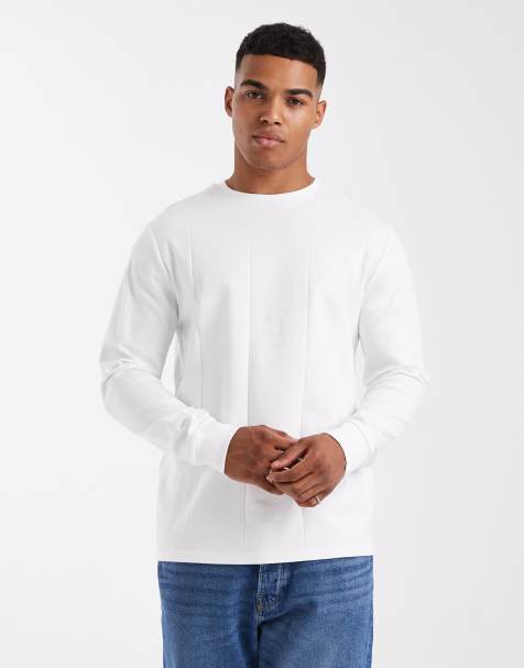 ASOS DESIGN - T-shirt met ronde hals, lange mouwen en brede ribbels in wit - view 1