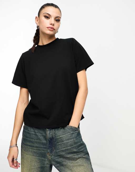 ASOS DESIGN - T-shirt met schoudervullingen in zwart
