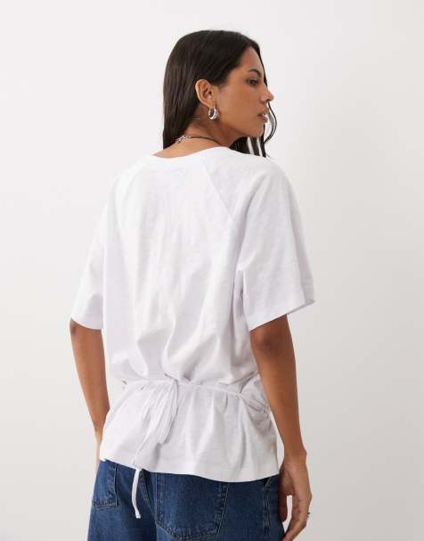 ASOS DESIGN T-shirt met strikceintuurdetail wit - view 1