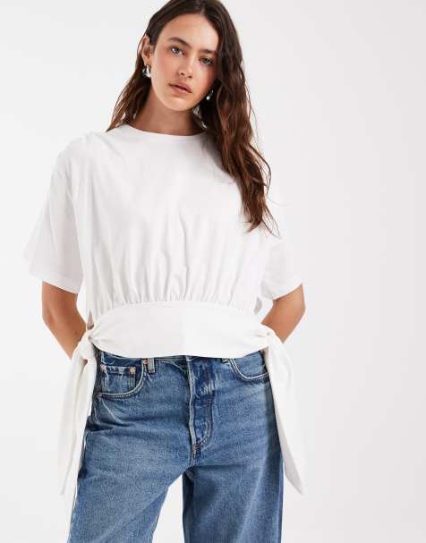 ASOS DESIGN T-shirt met strikdetail opzij wit - view 1