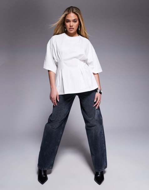 ASOS DESIGN - T-shirt met taille met korsetplooien in wit - view 1