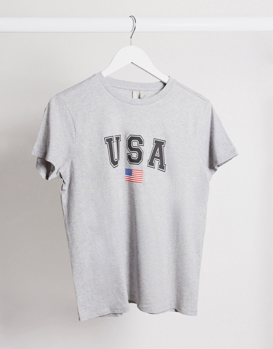 ASOS DESIGN - T-shirt met USA-print-Grijs