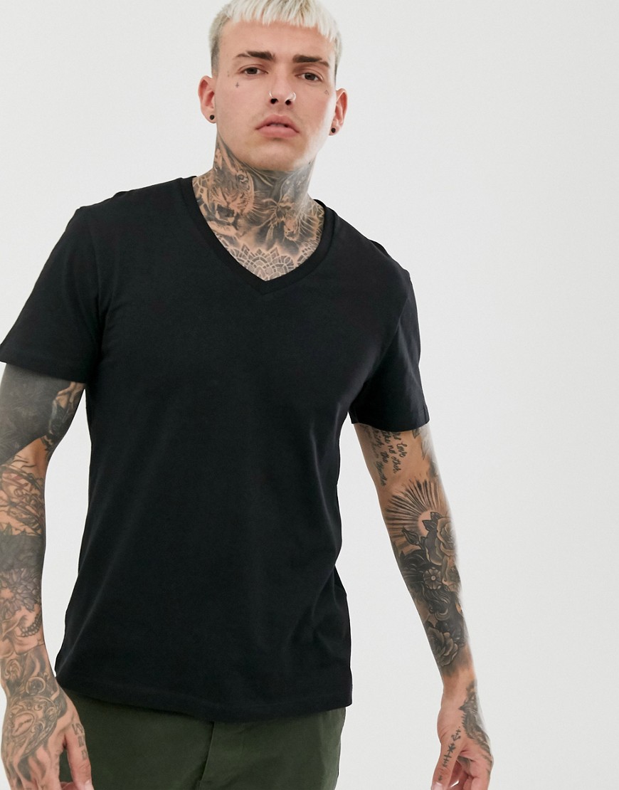 ASOS DESIGN - T-shirt met V-hals in zwart