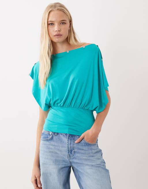 ASOS DESIGN T-shirt met verlaagde mouwen in turquoise, 2 van 4