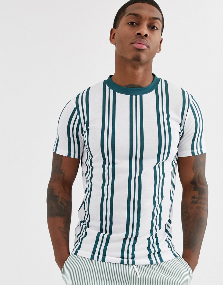ASOS DESIGN - T-shirt met verticale strepen in blauwgroen