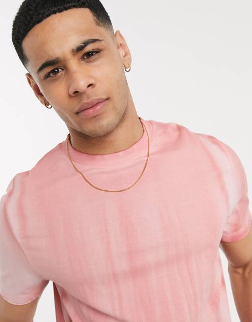 ASOS DESIGN - T-shirt met verticale wassing in koraalrood - PINK