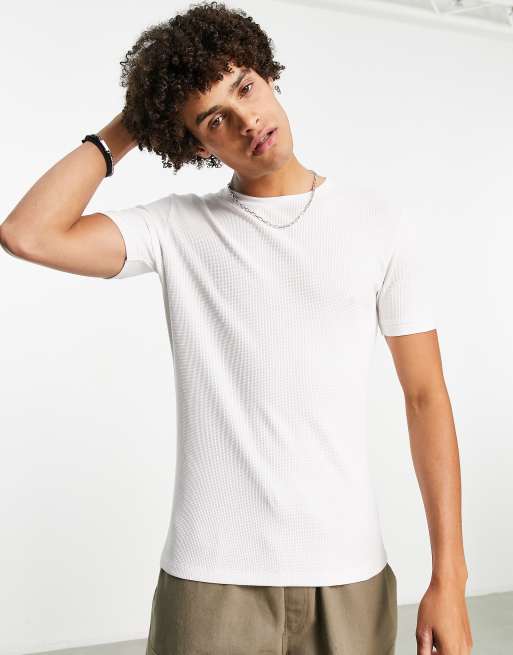 ASOS DESIGN - T-shirt met wafeltextuur in wit
