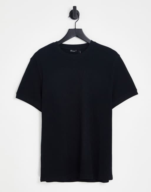 ASOS DESIGN - T-shirt met wafeltextuur in zwart